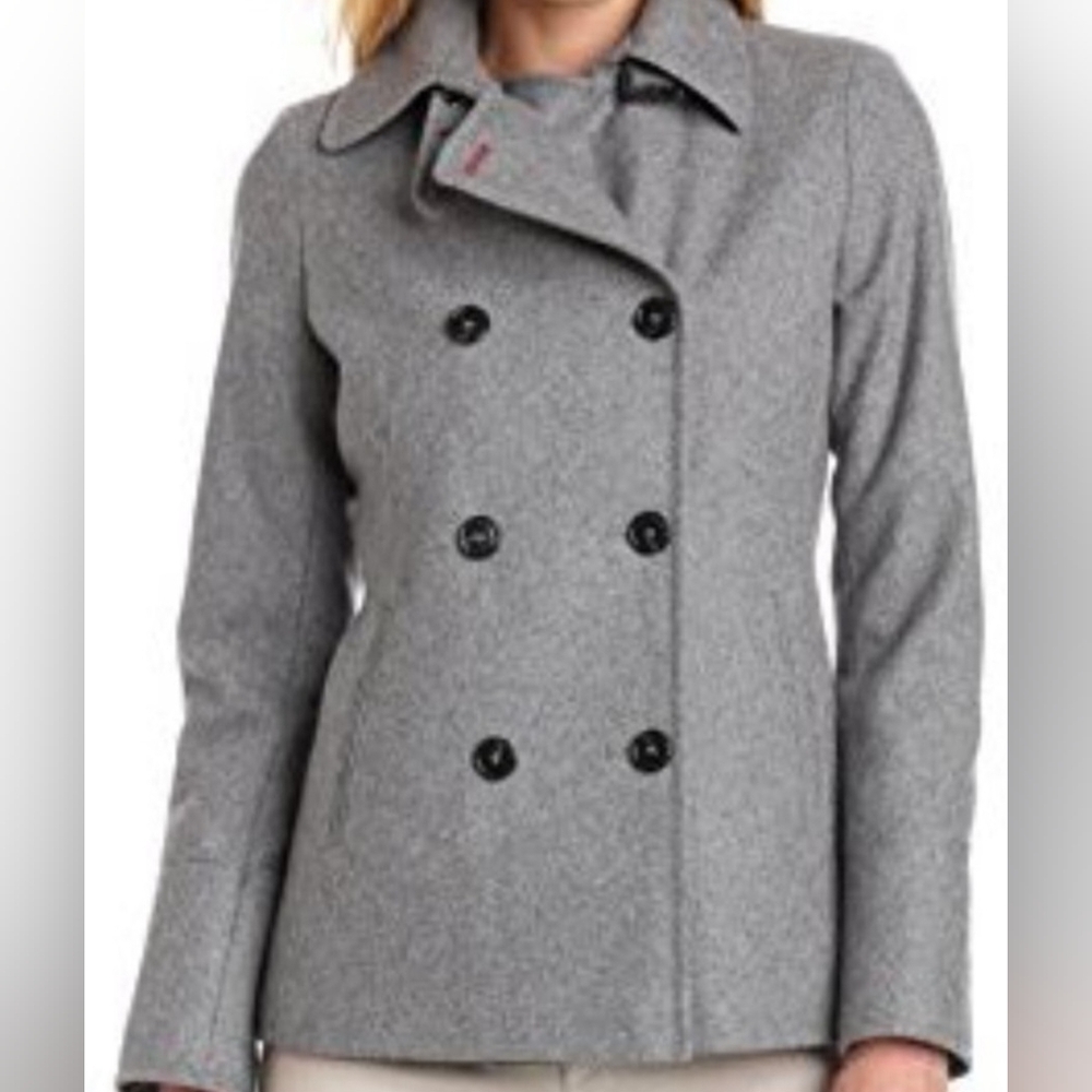 Tommy Hilfiger Classic Double Breasted Wool Blend Pea Coat Sz 6 Pale Grey